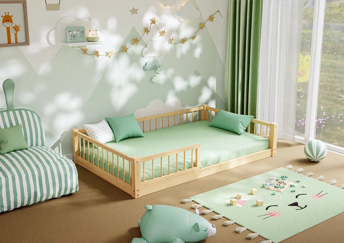 Montessori floor wooden kids bed – Small double bed