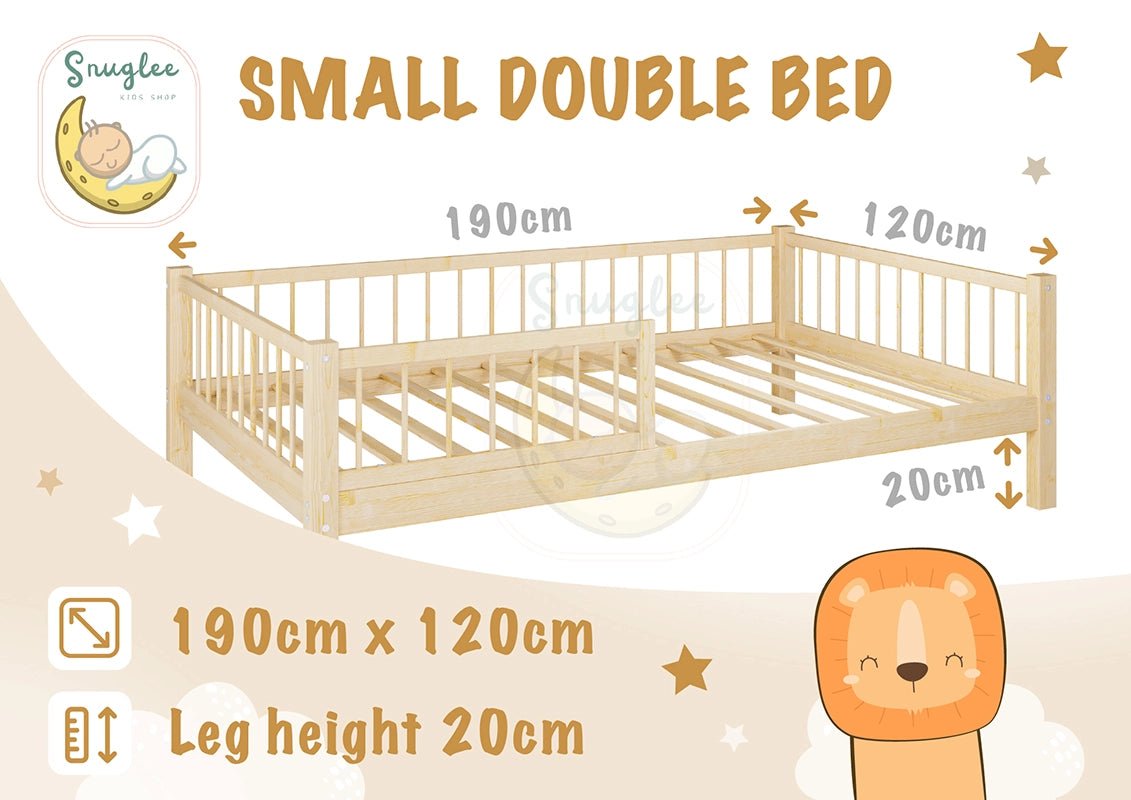 Montessori Wooden Kids Bed with 20cm Legs – Small Double - Snuglee