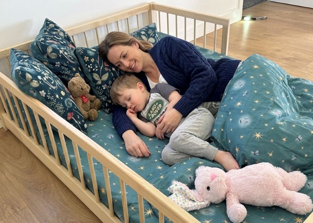 Snuglee's co-sleeping beds — solid pine family floor beds in  Small Double & Double