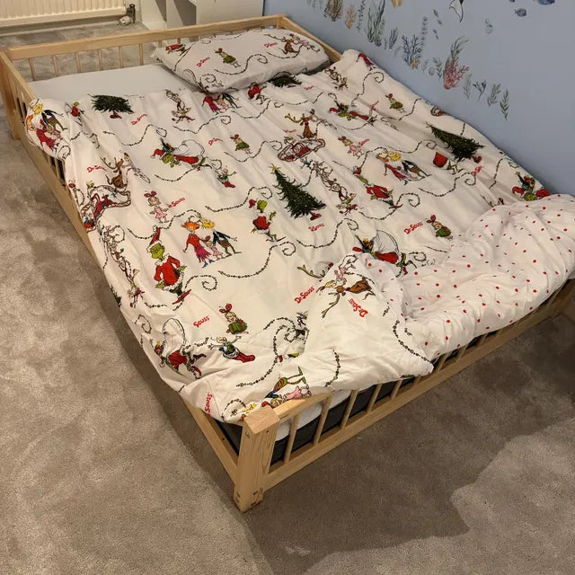 Customer image of Snuglee Montessori bed highlighting sturdy premium pine wood frame