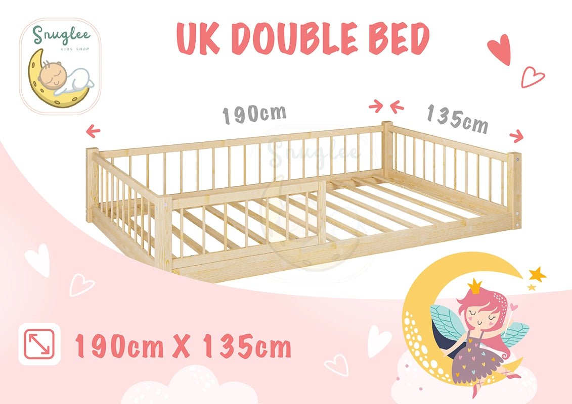 Double bed frame in premium pine wood with durable dimensions for teens