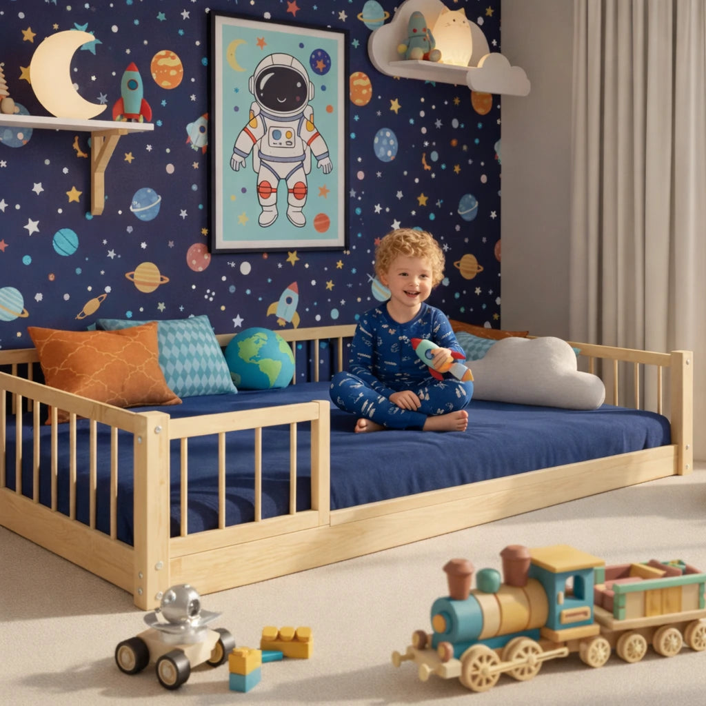 Eco-friendly kids furniture bed made from knot-free solid pine wood - Boys bed