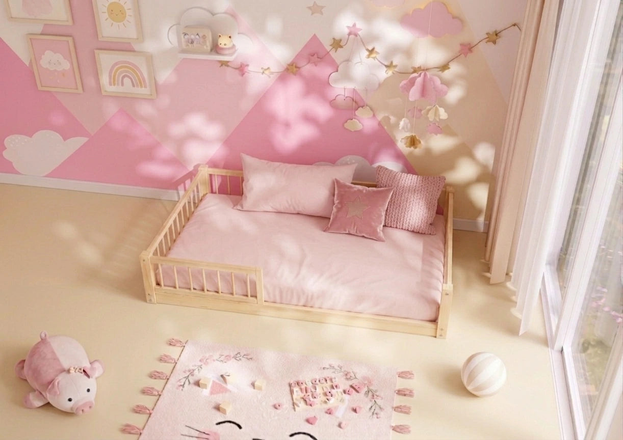 Snuglee girls bed - Handmade toddler bed frame in solid pine wood with smooth natural finish