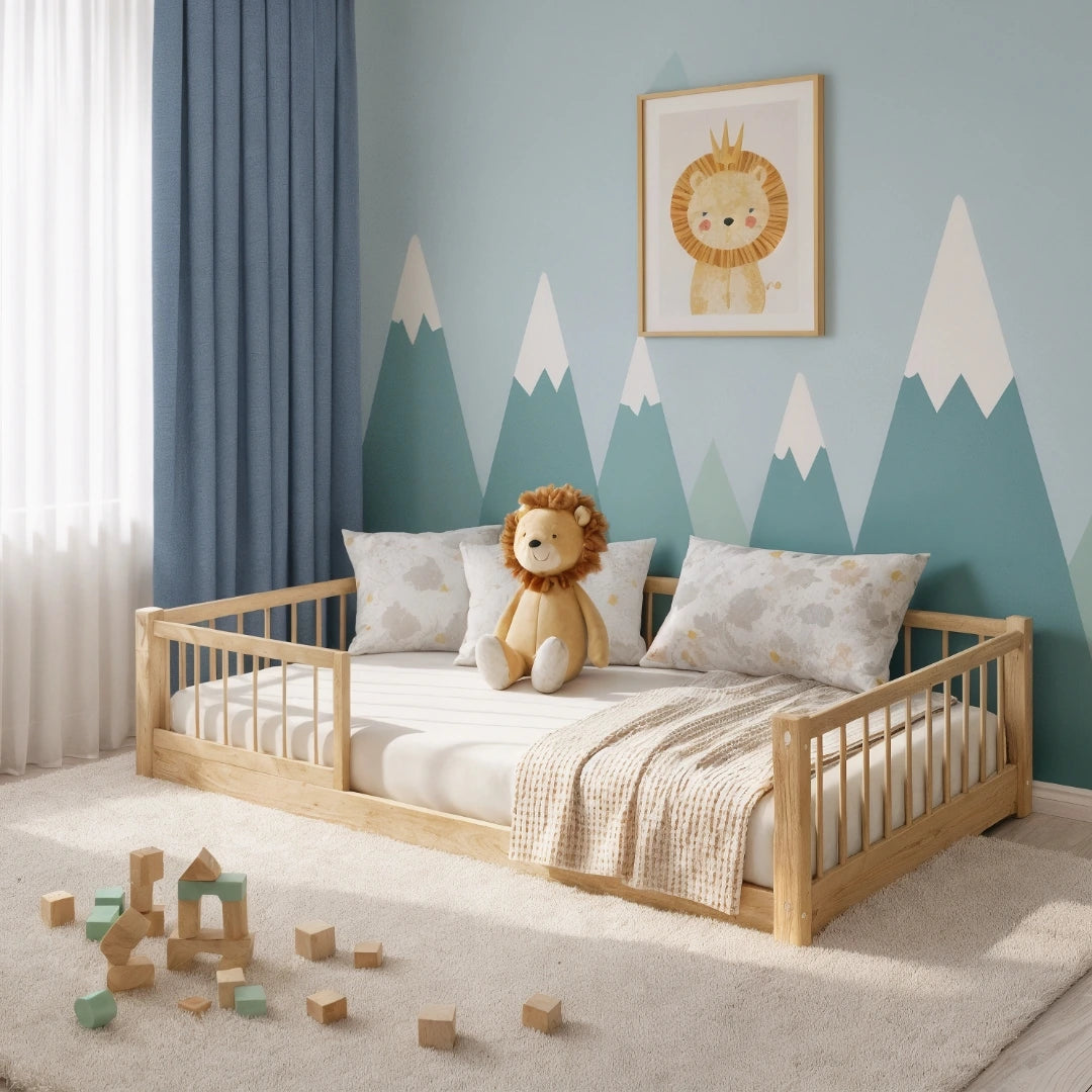 Modern wooden kids bed frame made from eco-friendly pine wood