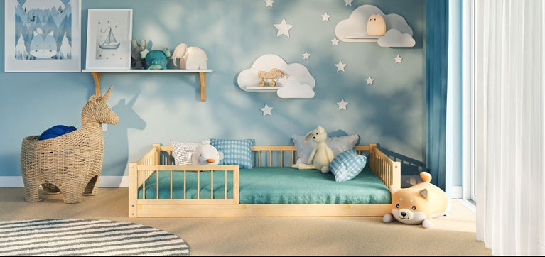 Montessori-inspired kids bed supporting freedom of movement and safety - single floor bed
