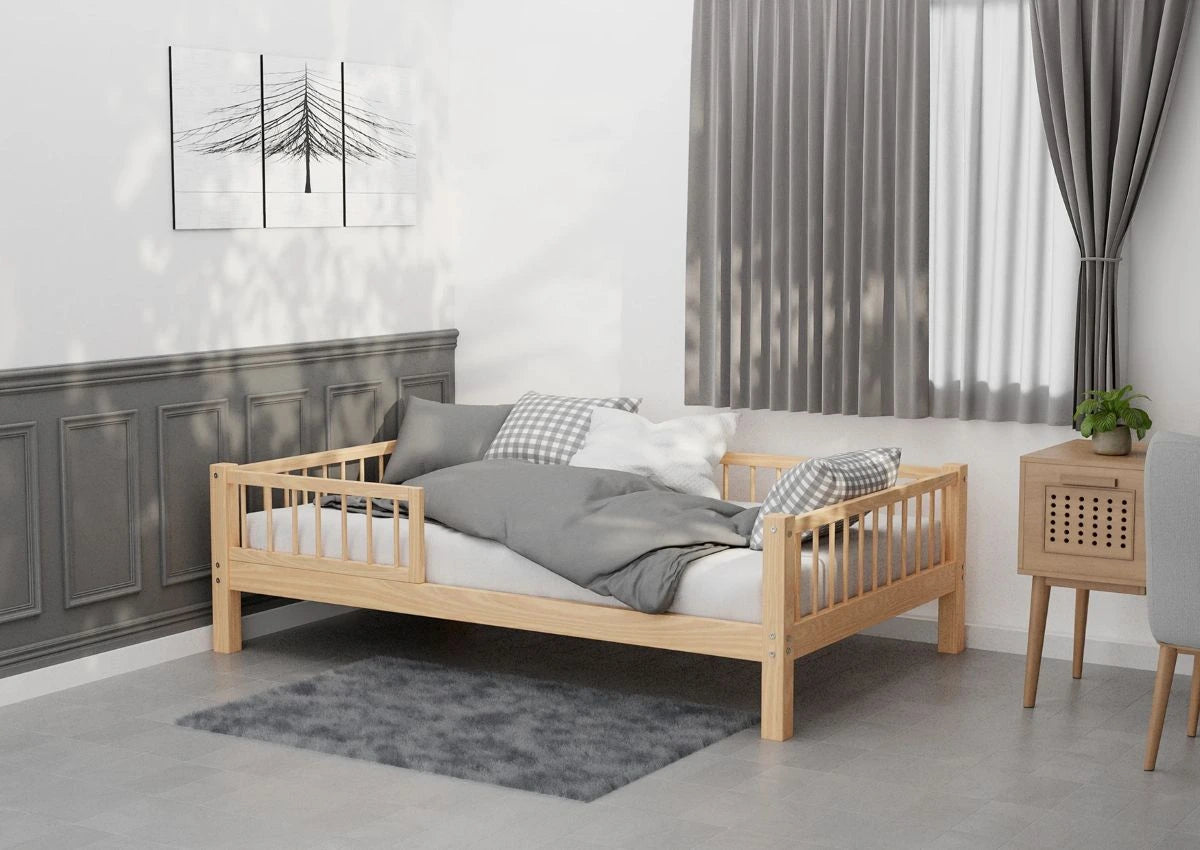 Montessori-style floor bed for children promoting independent routines