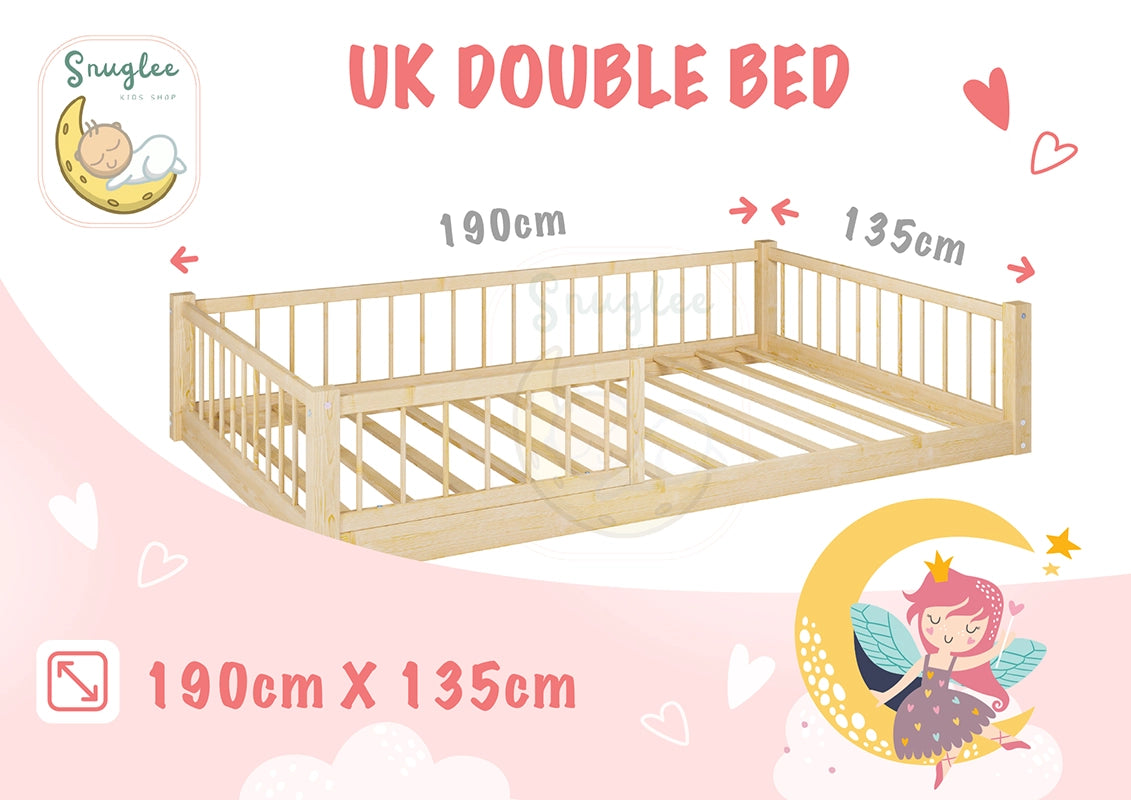 Natural double bed in premium pine wood with smooth dimensions