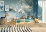Natural pine wood Montessori bed in calm minimalist nursery environment - Single bed