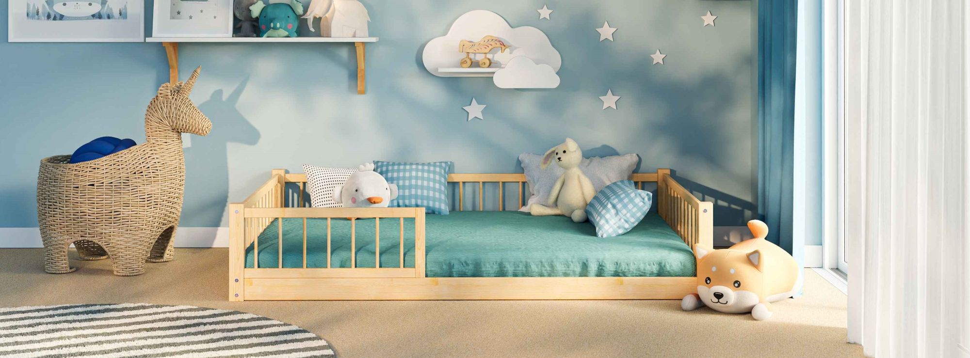 Premium toddler bed frame crafted from solid pine wood for daily use