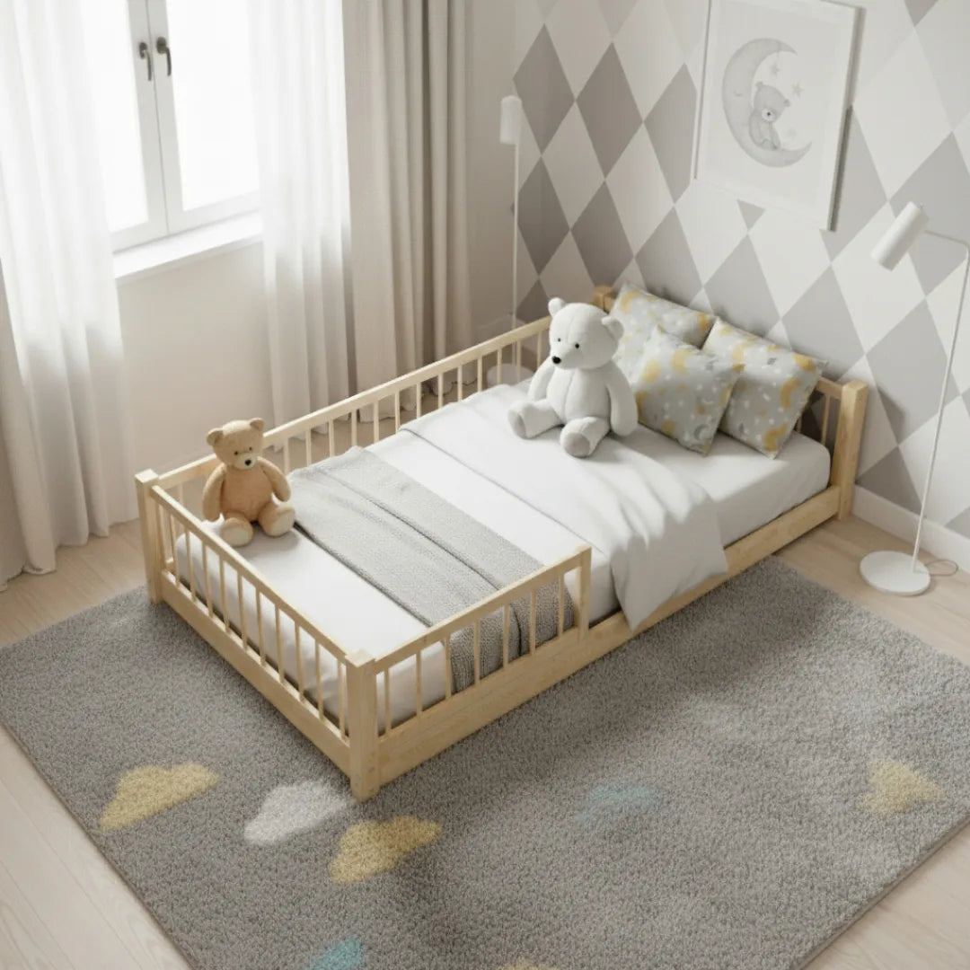 Premium toddler bed frame crafted from solid pine wood for daily use