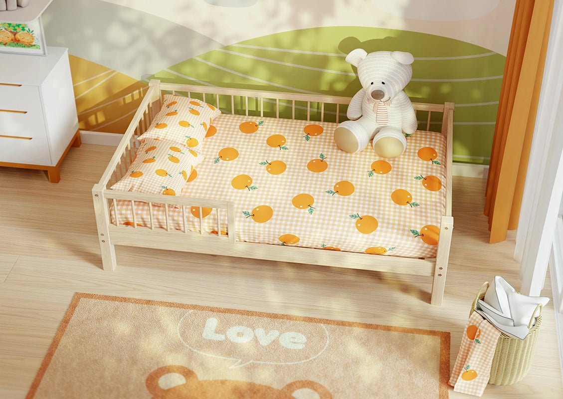 Scandinavian low kids bed made from natural knot-free pine wood material – Small Double - Snuglee