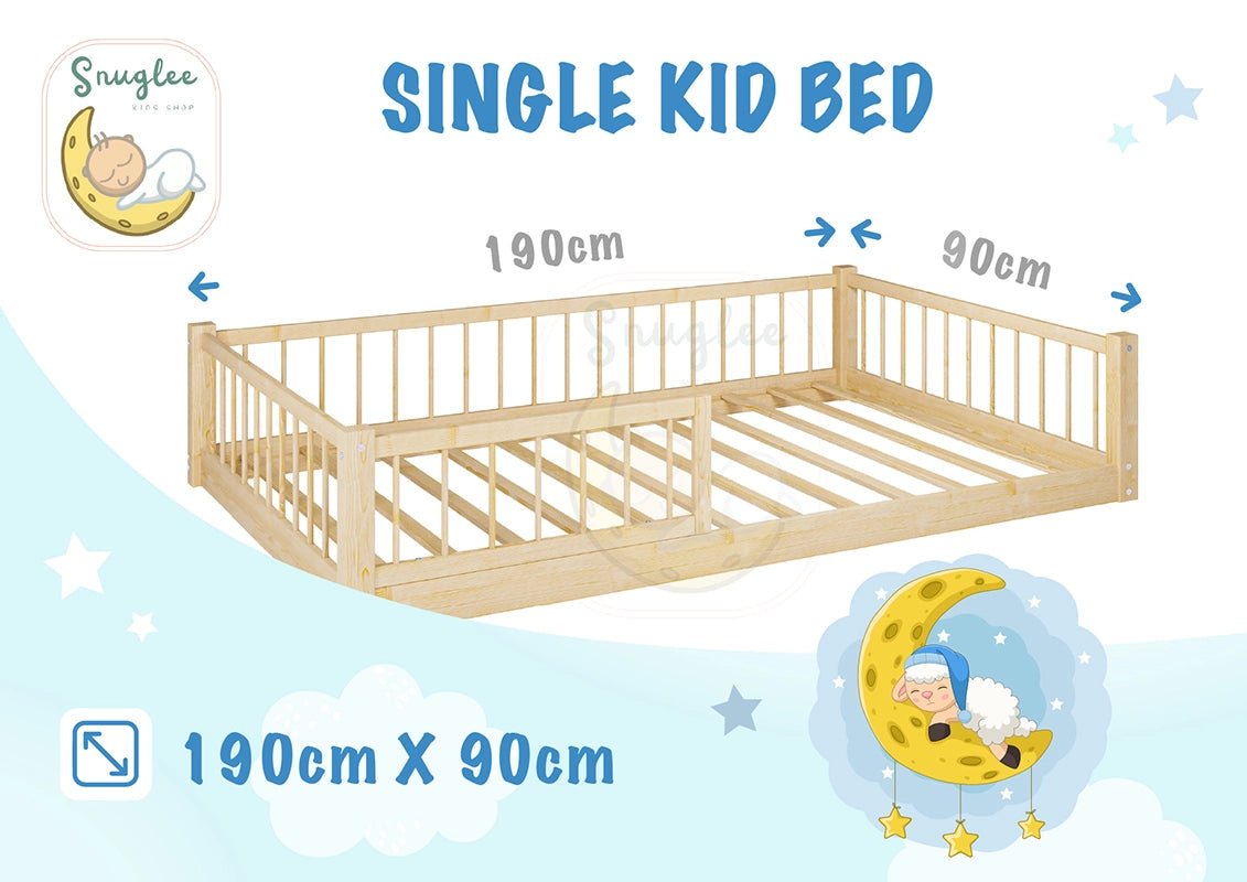 Single bed design in premium pine wood with durable structural dimensions - single bed