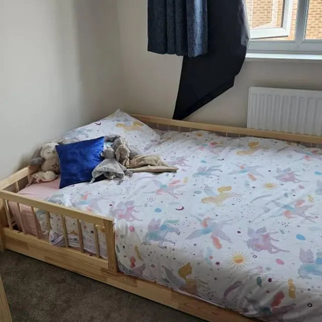 Snuglee double bed shown by customer with durable premium pine wood structure