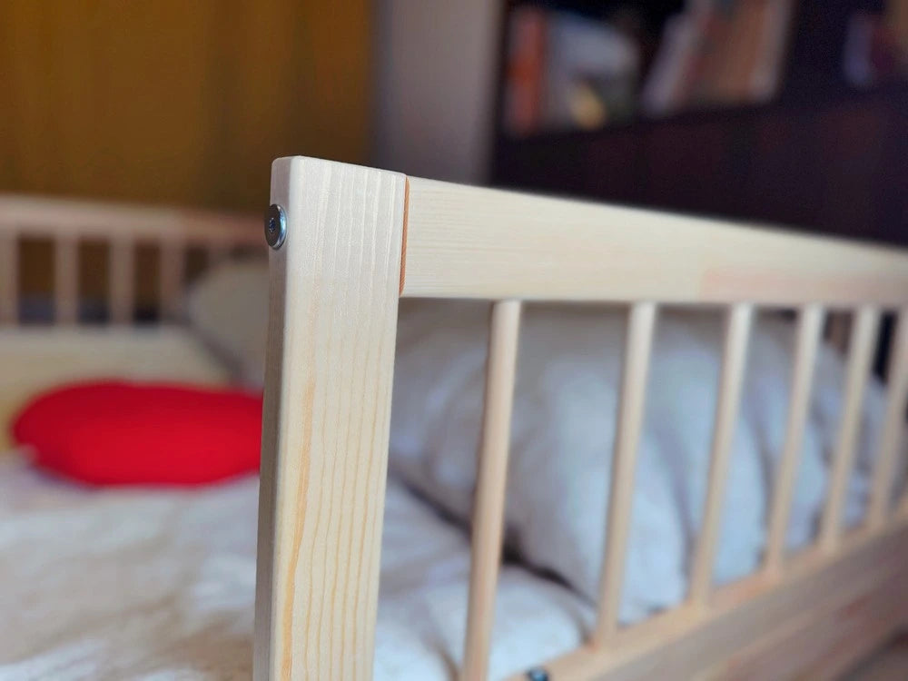 Solid pine wood toddler bed rail with sturdy slatted base for support