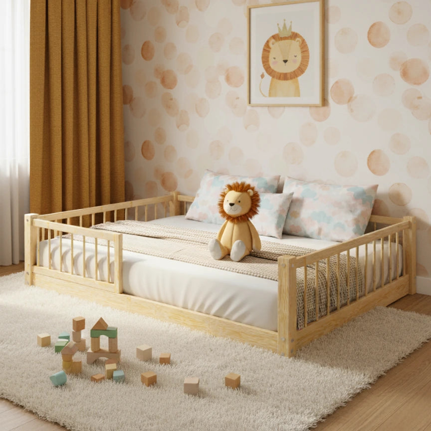 Sustainable pine wood bed for children designed for long-lasting use