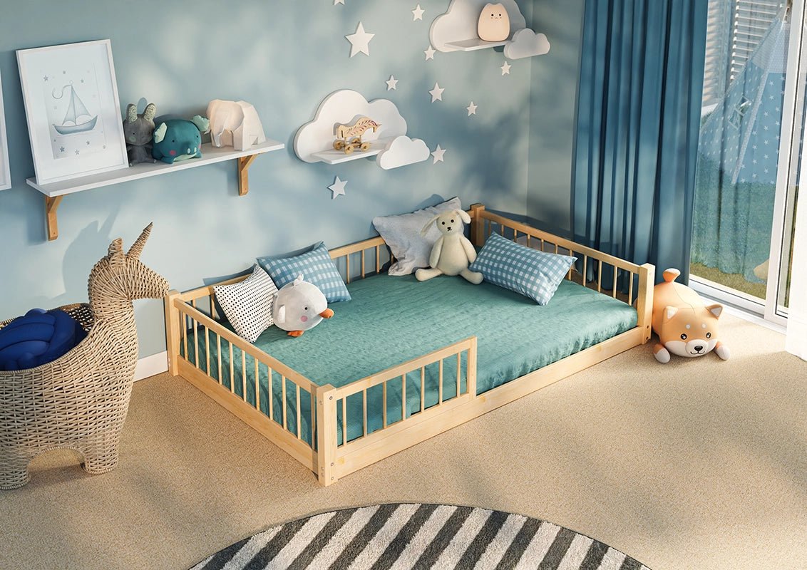 Montessori floor wooden kids bed Single bed